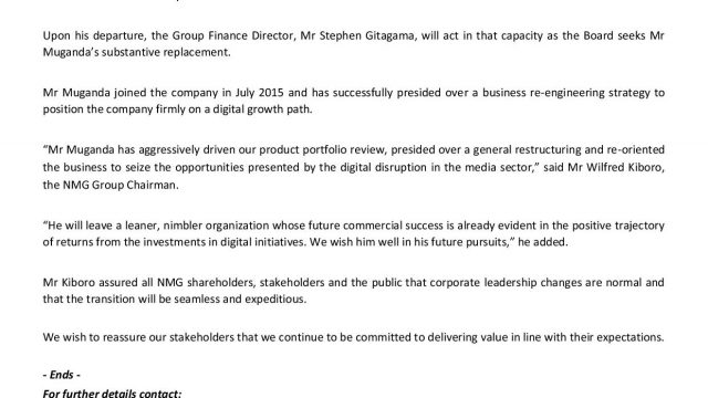 NMG Media Statement on GCEO Resignation